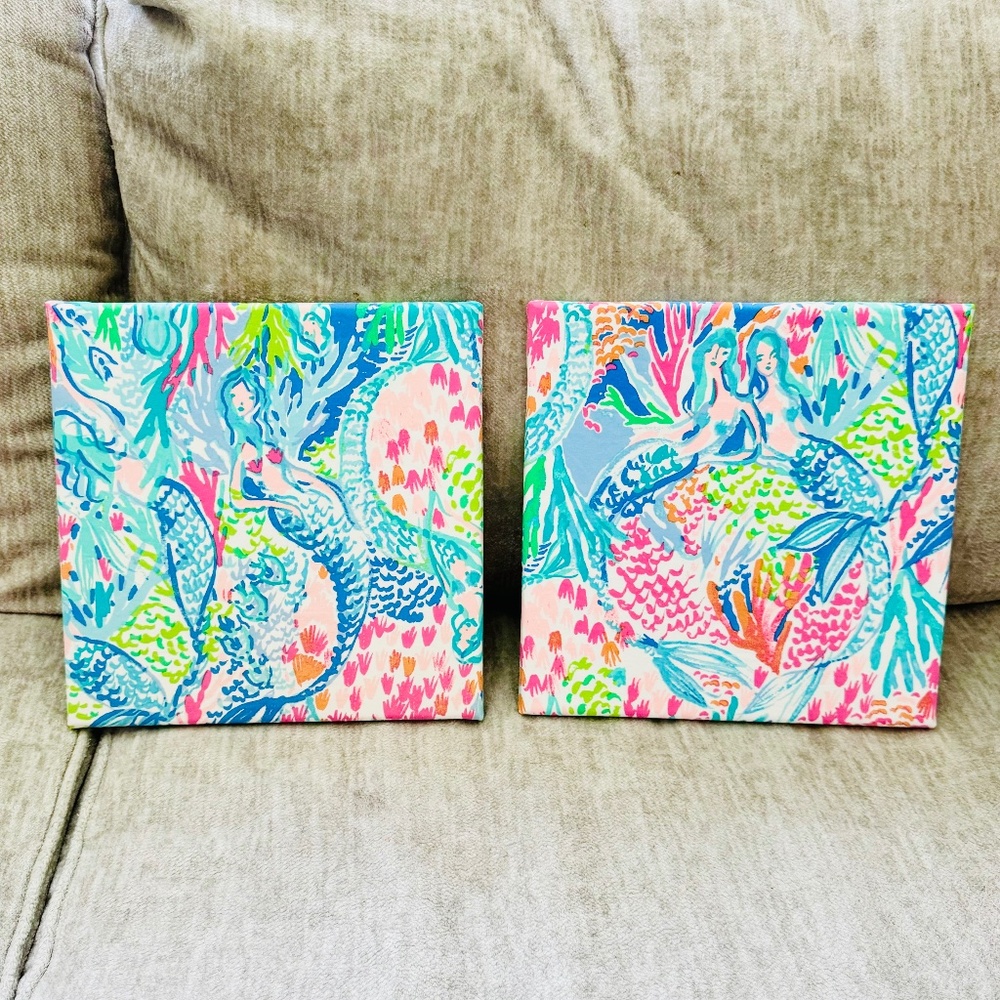 Lilly Pulitzer Mermaid Cove Wall Canvas Prints | Wall Decor | Two 12x12 inch